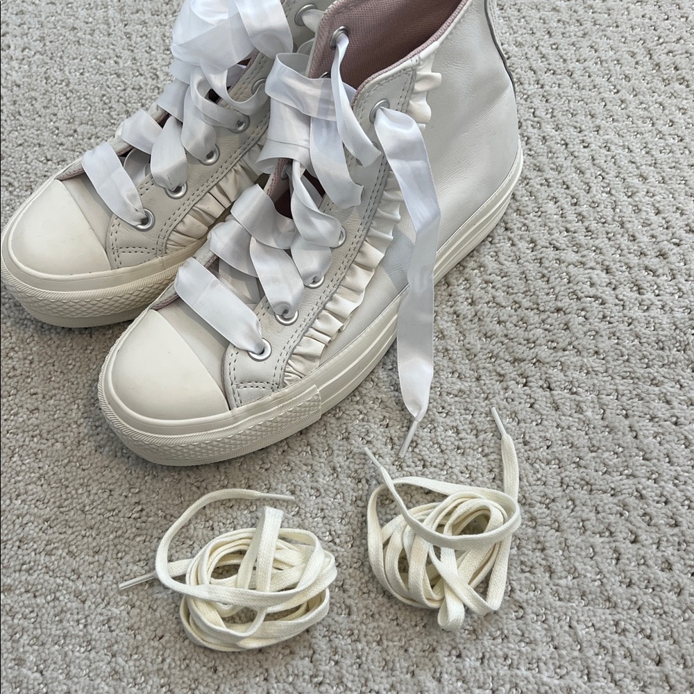 Converse Chuck Taylor Lift Hi Leather Sneakers with Ruffle Detail - Picture 9 of 9